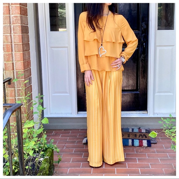 Chic Mustard striped wide leg palazzo pants - Picture 8 of 10
